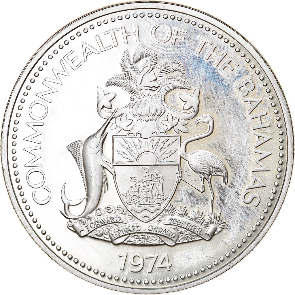 Coin, Bahamas, Elizabeth II, 2 Dollars, 1974, Franklin Mint, U.S.A., BE