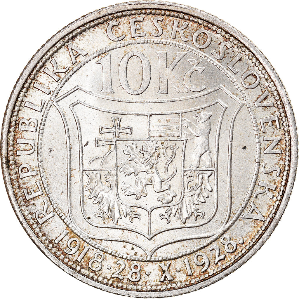 Coin, Czechoslovakia, 10 Korun, 1928, MS(60-62), Silver, KM:12
