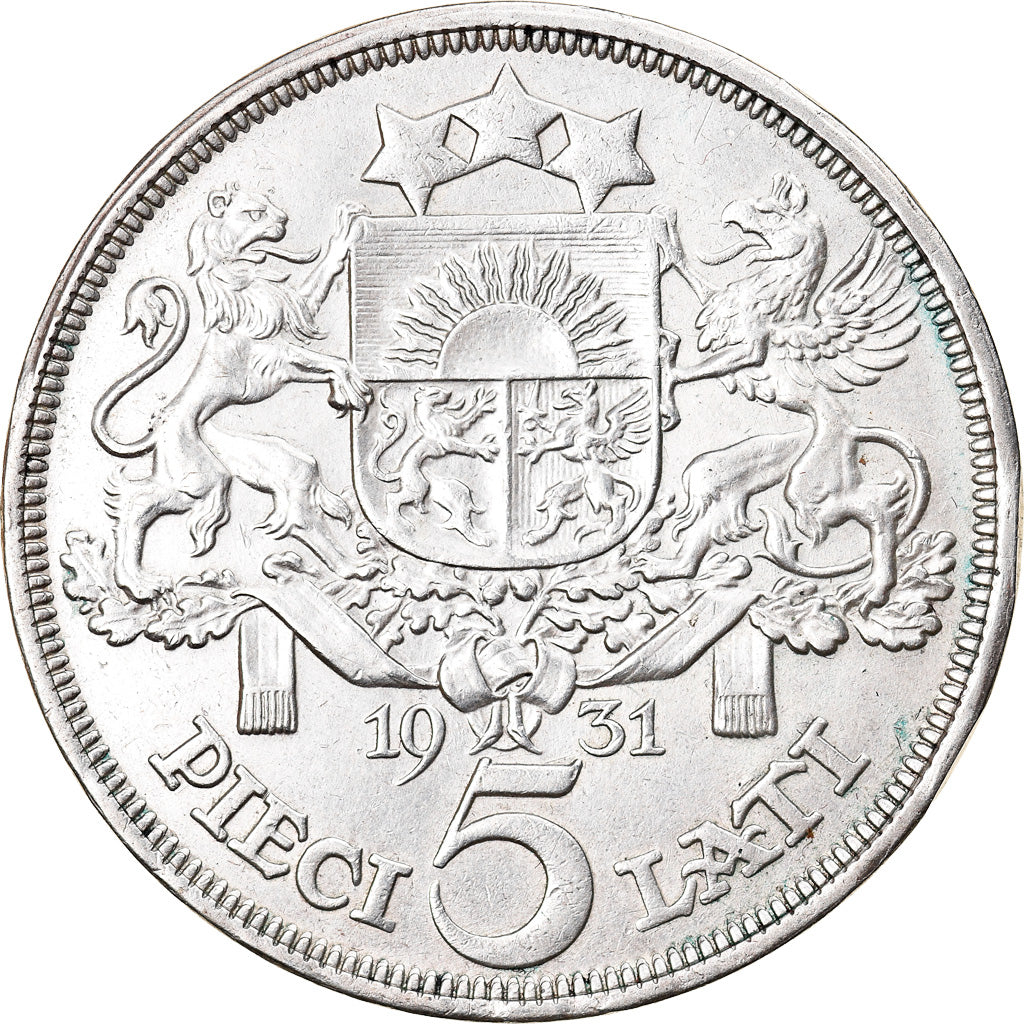 Coin, Latvia, 5 Lati, 1931, EF(40-45), Silver, KM:9
