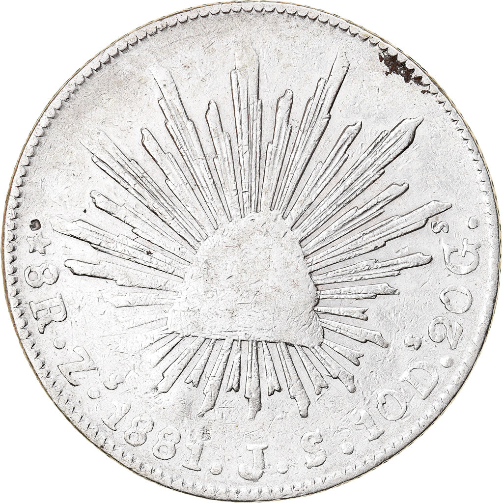 Coin, Mexico, 8 Reales, 1881, Zacatecas, VF(30-35), Silver, KM:377.13