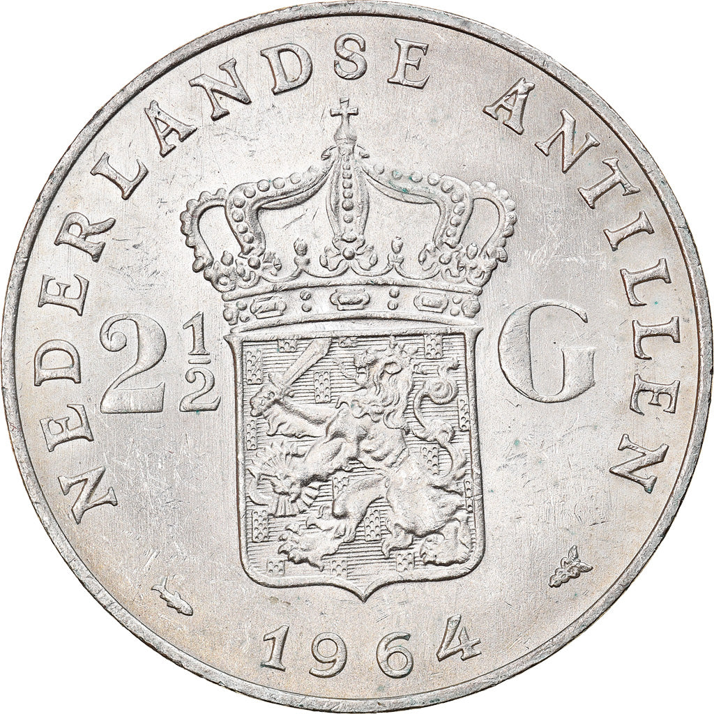 Coin, Netherlands Antilles, Juliana, 2-1/2 Gulden, 1964, AU(55-58), Silver, KM:7
