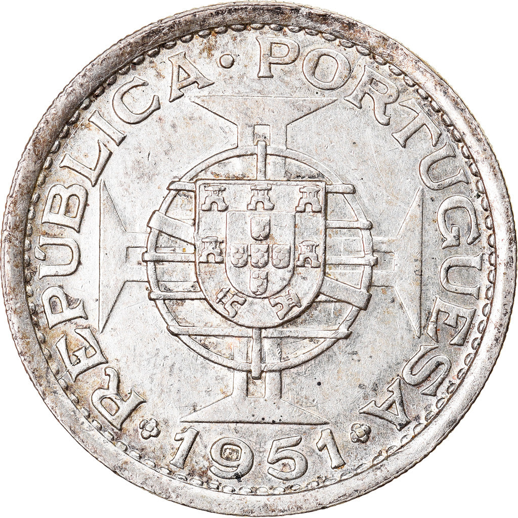 Coin, SAINT THOMAS & PRINCE ISLAND, 10 Escudos, 1951, EF(40-45), Silver, KM:14
