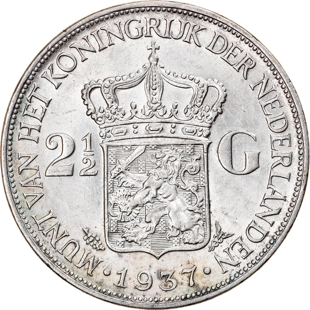 Coin, Netherlands, Wilhelmina I, 2-1/2 Gulden, 1937, AU(55-58), Silver, KM:165