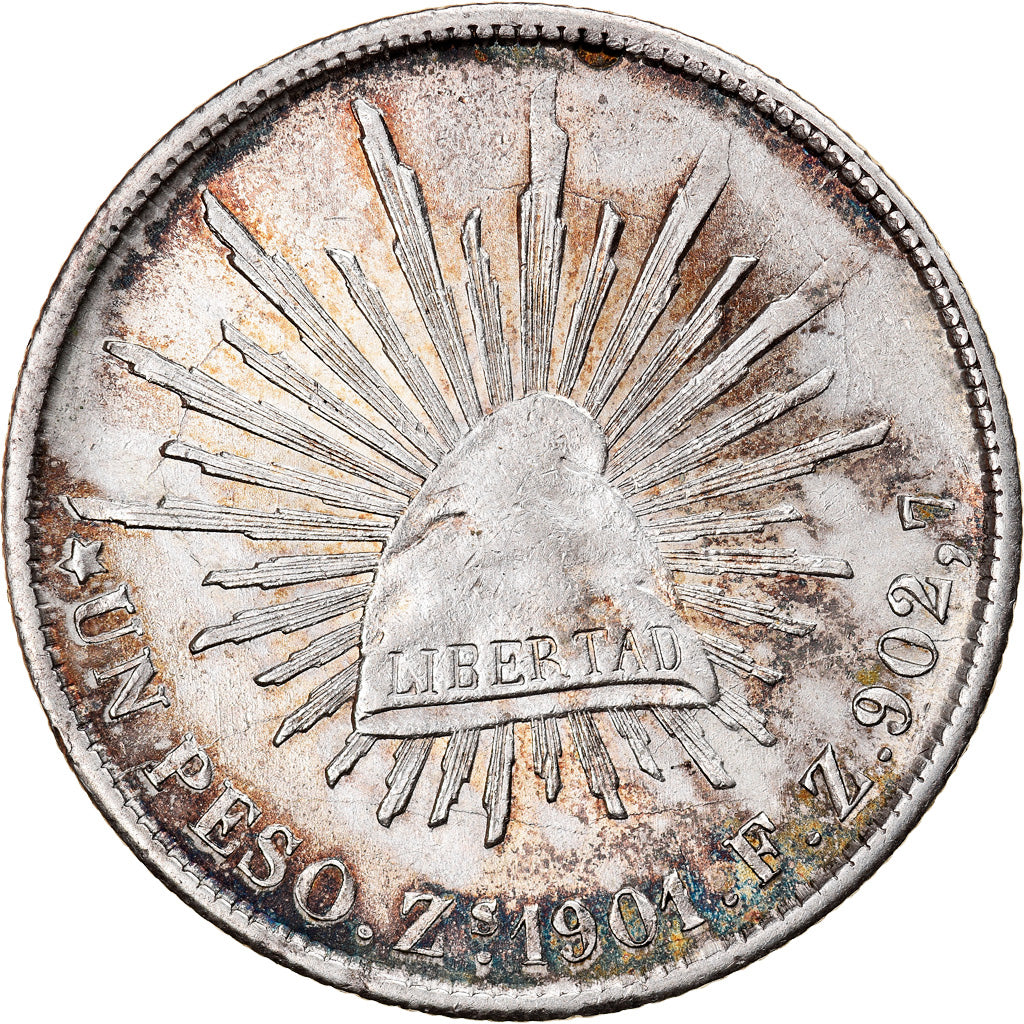 Coin, Mexico, Peso, 1901, Zacatecas, MS(60-62), Silver, KM:409.3
