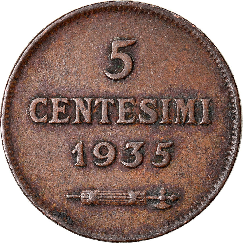 Coin, San Marino, 5 Centesimi, 1935, Rome, EF(40-45), Bronze, KM:12