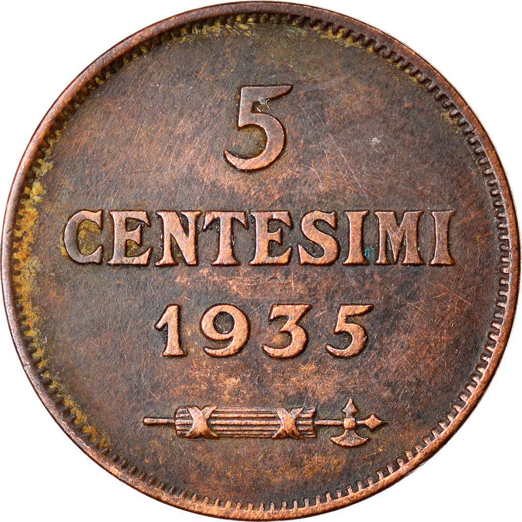 Coin, San Marino, 5 Centesimi, 1935, Rome, EF(40-45), Bronze, KM:12