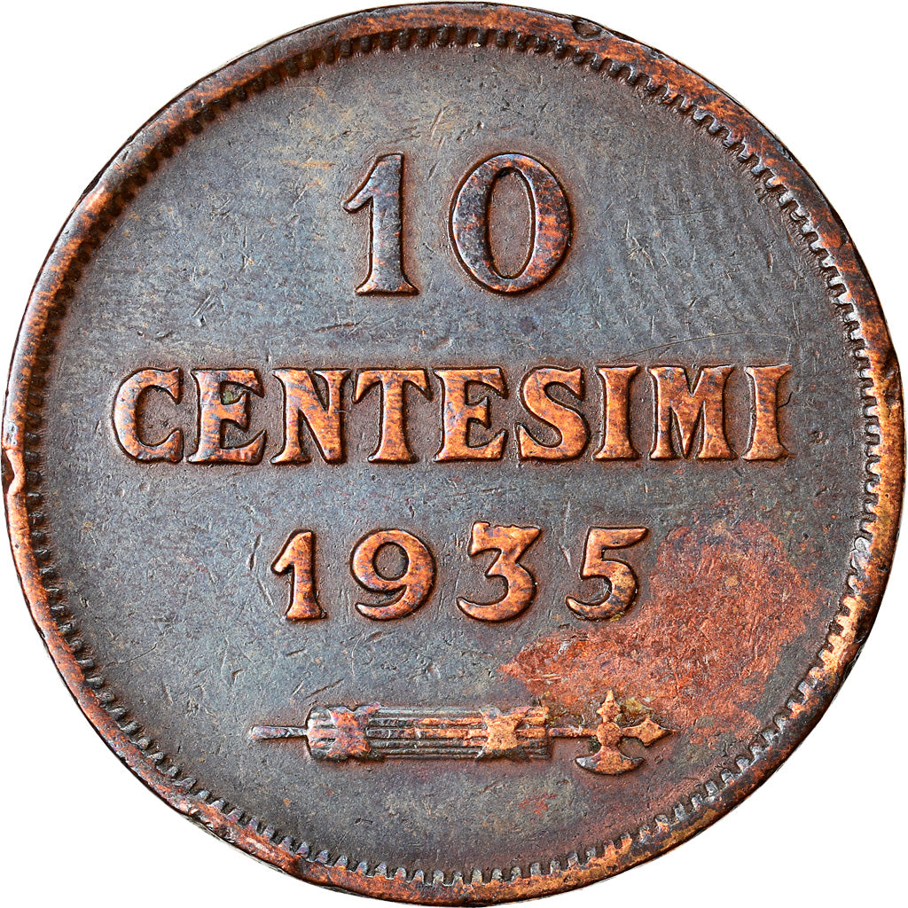 Coin, San Marino, 10 Centesimi, 1935, Rome, EF(40-45), Bronze, KM:13