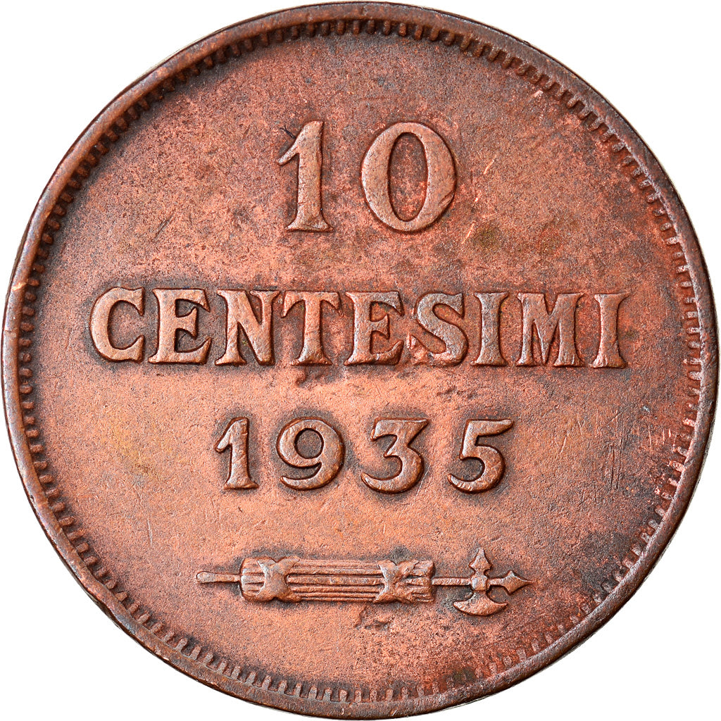 Moeda, San Marino, 10 Centesimi, 1935, Rome, EF(40-45), Bronze, KM:13