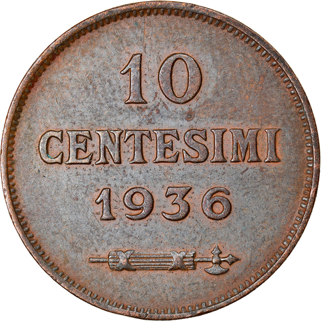Coin, San Marino, 10 Centesimi, 1936, Rome, MS(60-62), Bronze, KM:13