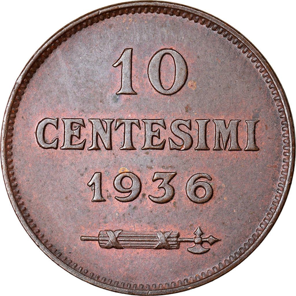 Coin, San Marino, 10 Centesimi, 1936, Rome, MS(60-62), Bronze, KM:13