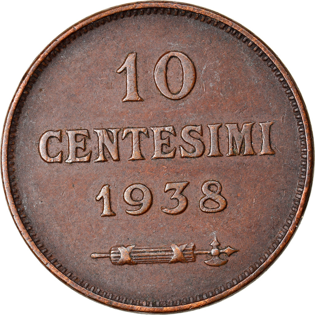Coin, San Marino, 10 Centesimi, 1938, Rome, MS(63), Bronze, KM:13