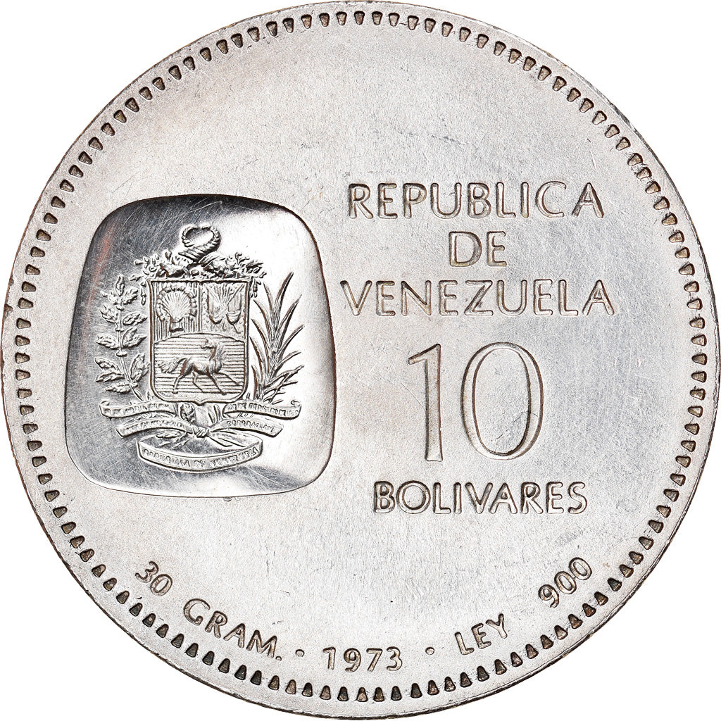 Coin, Venezuela, 10 Bolívares, 1973, Ontario, MS(60-62), Silver, KM:45