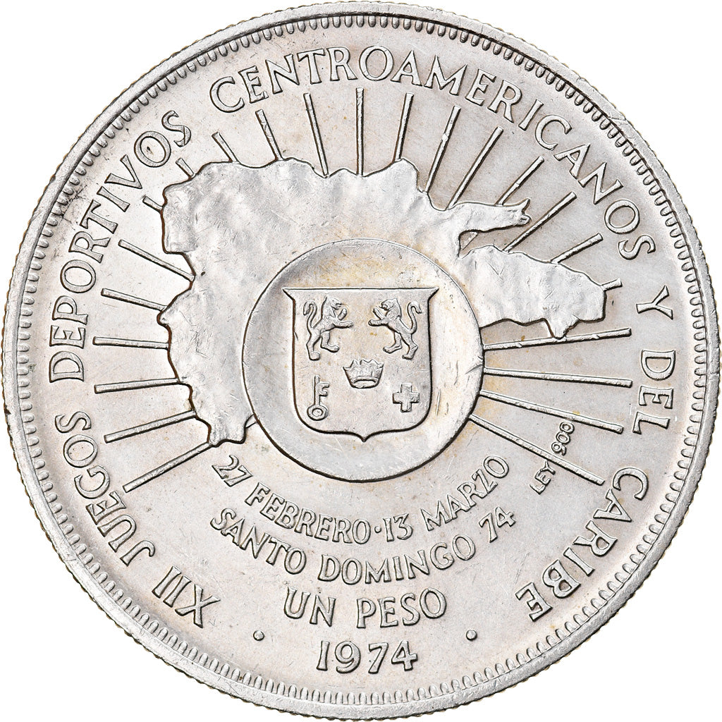 Coin, Dominican Republic, Peso, 1974, MS(63), Silver, KM:35