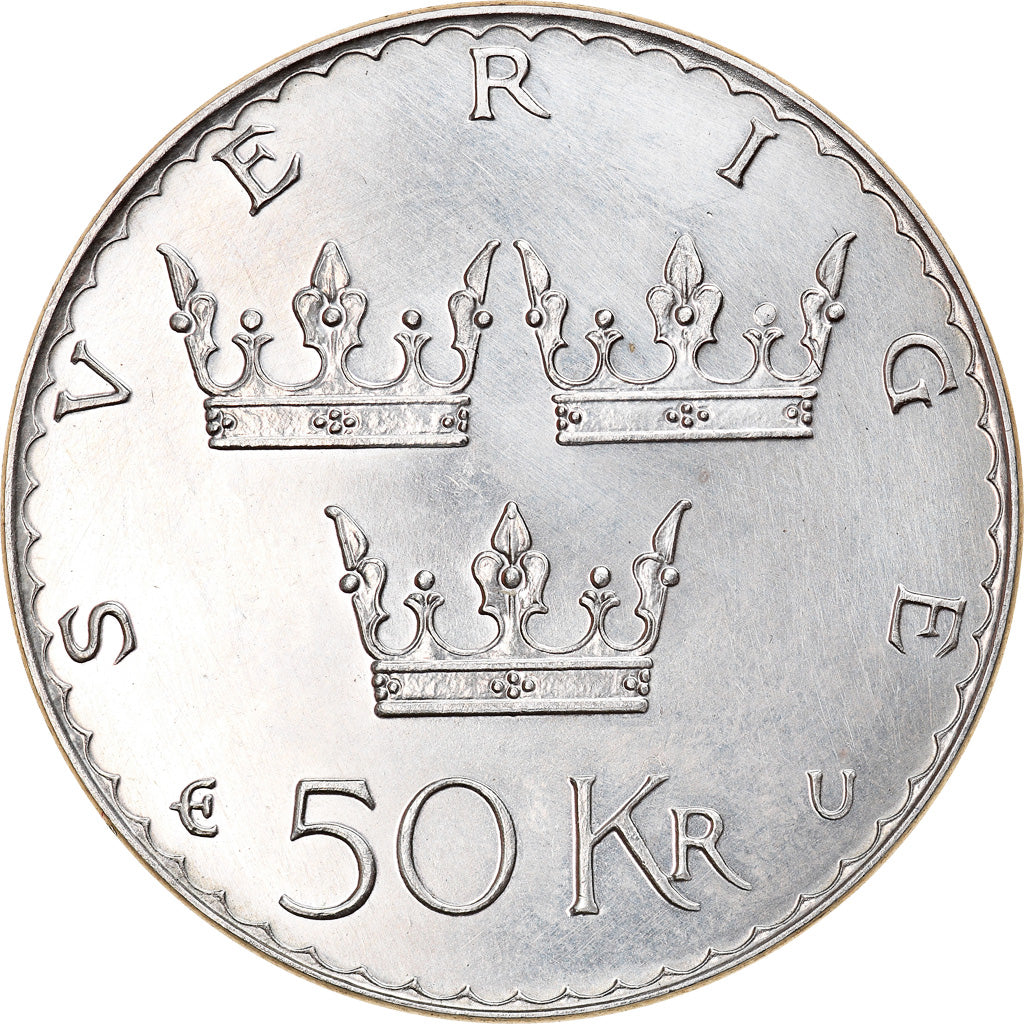 Coin, Sweden, Carl XVI Gustaf, 50 Kronor, 1975, MS(64), Silver, KM:848