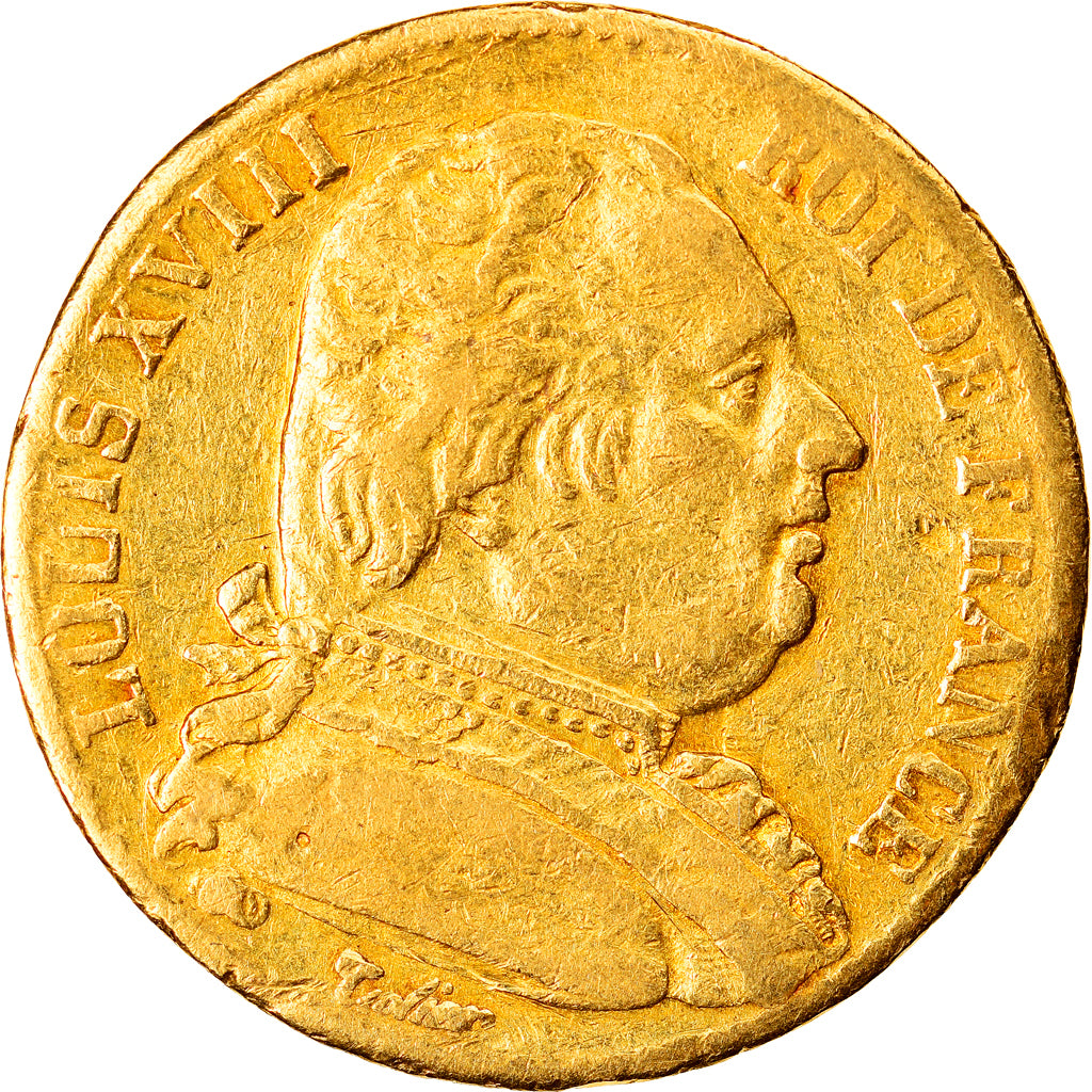 Moneta, Francja, Louis XVIII, 20 Francs, 1815, Bordeaux, VF(30-35), Złoto