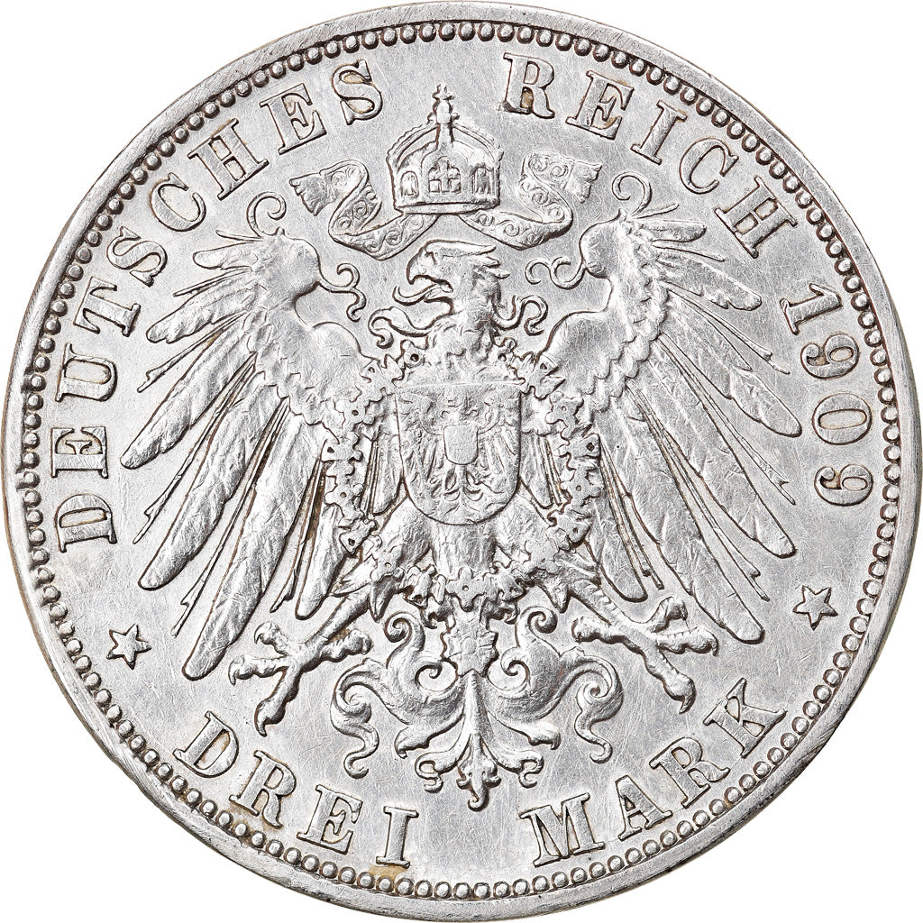 Coin, German States, LUBECK, 3 Mark, 1909, Berlin, EF(40-45), Silver, KM:215