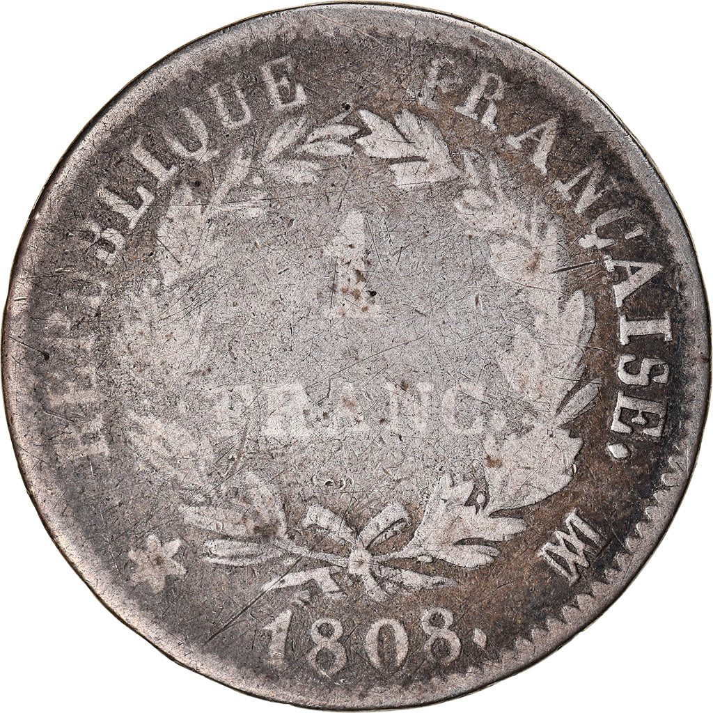 Coin, France, Napoléon I, Franc, 1808, Marseille, Rare, VF(30-35), Silver