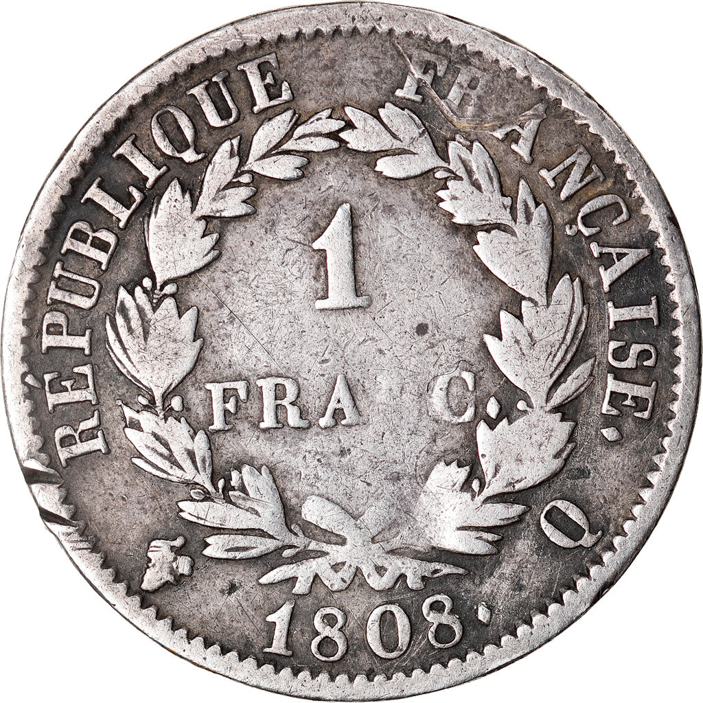Coin, France, Napoléon I, Franc, 1808, Perpignan, VF(30-35), Silver, KM:682.11