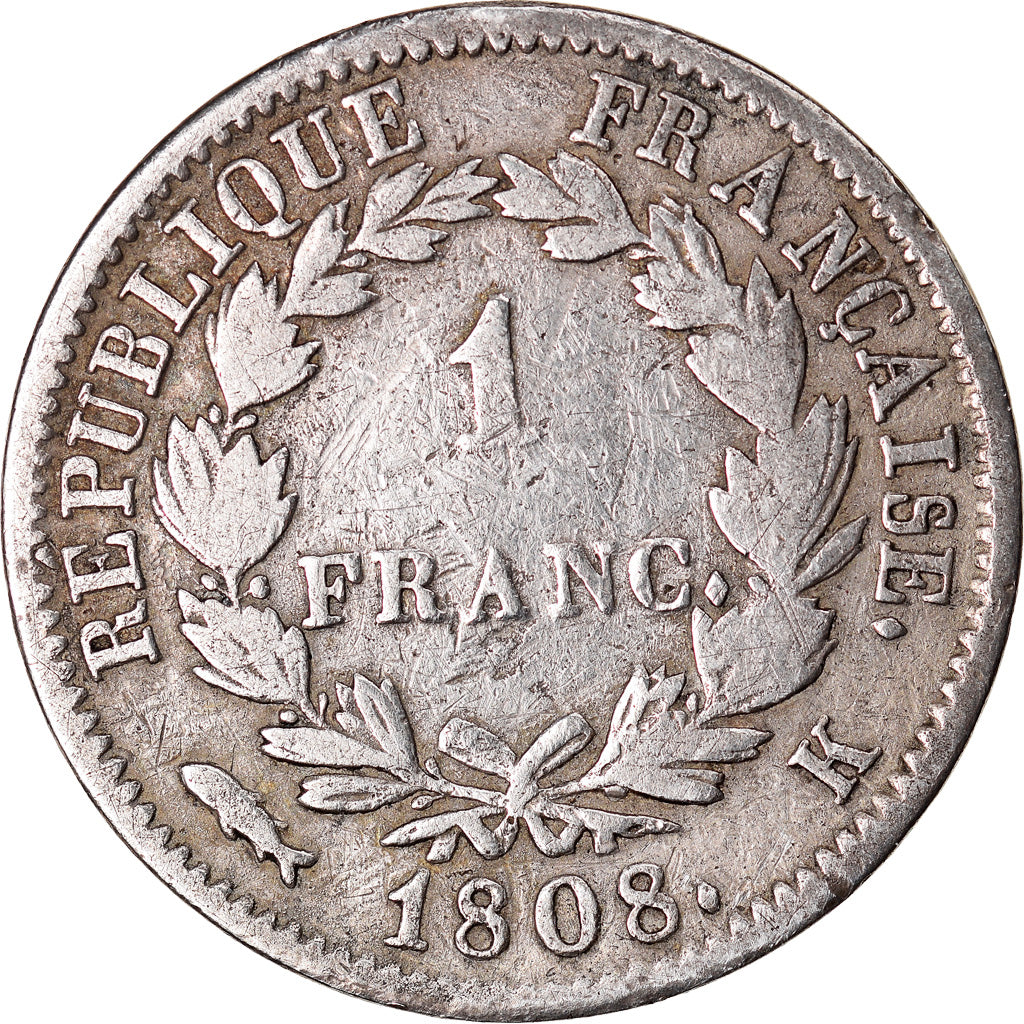 Coin, France, Napoléon I, Franc, 1808, Bordeaux, VF(30-35), Silver, KM:682.7