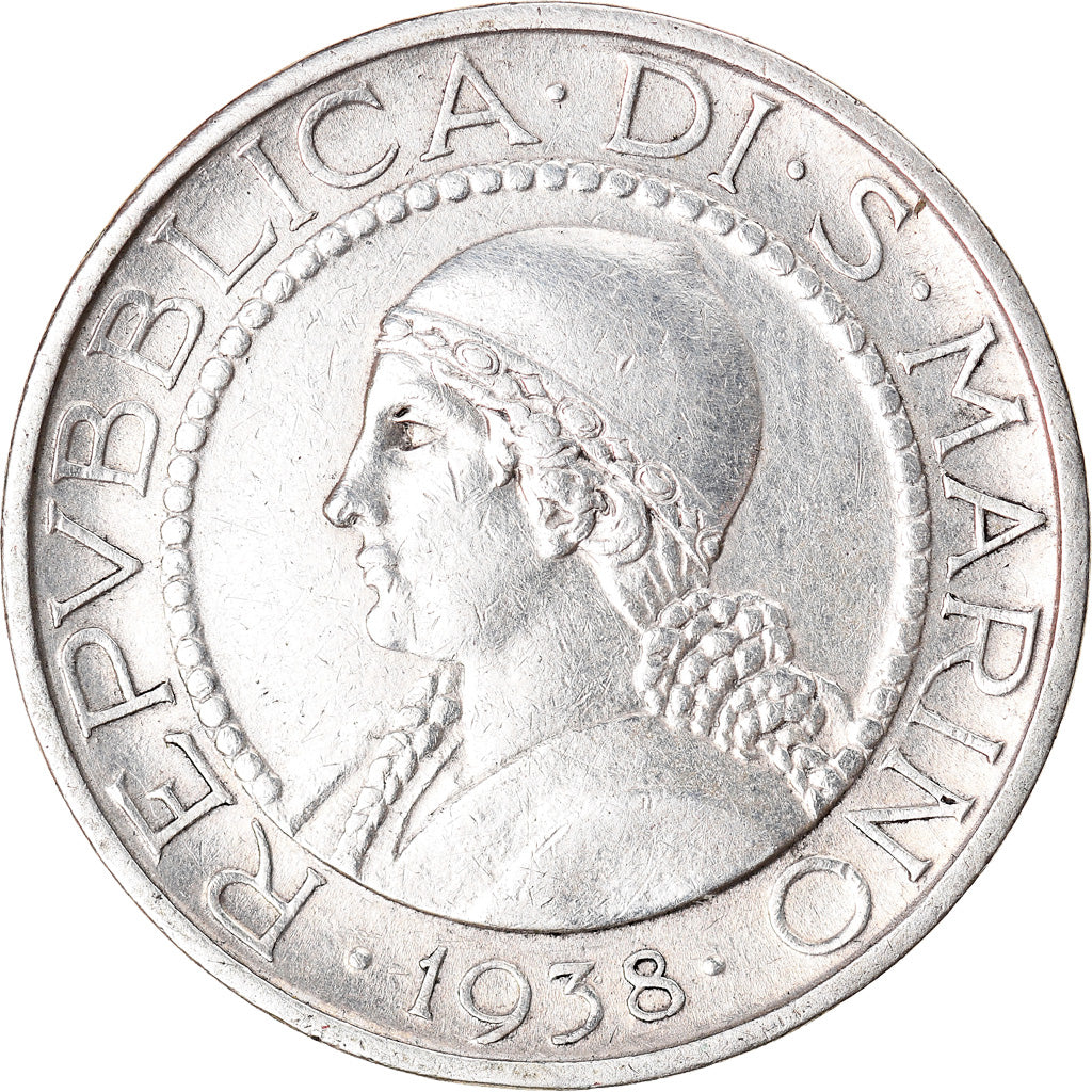 Coin, San Marino, 5 Lire, 1938, Rome, EF(40-45), Silver, KM:9