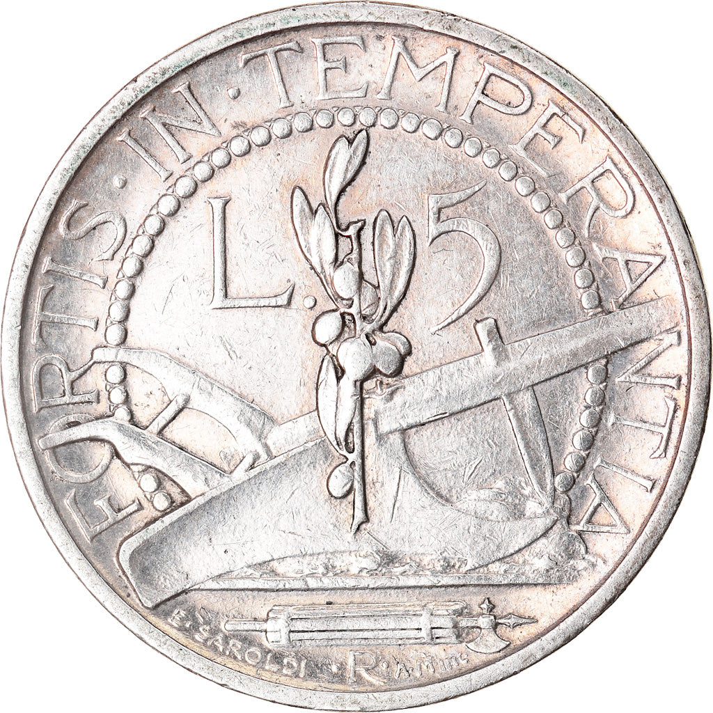 Coin, San Marino, 5 Lire, 1938, Rome, EF(40-45), Silver, KM:9