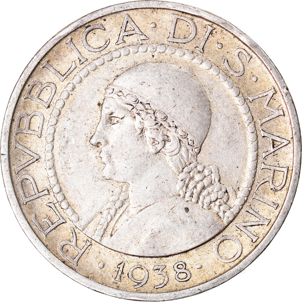 Moneda, San Marino, 5 Lire, 1938, Rome, MBC, Plata, KM:9