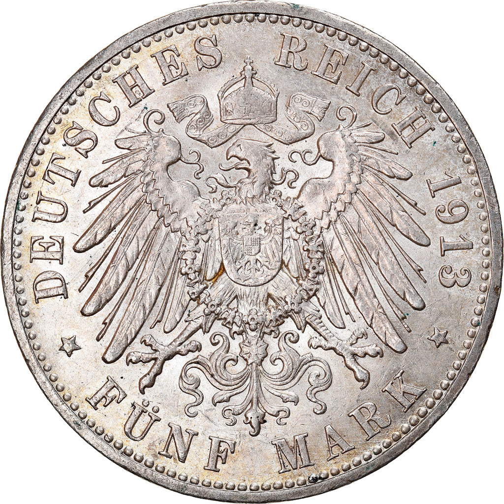 Coin, German States, PRUSSIA, Wilhelm II, 5 Mark, 1913, Berlin, MS(60-62)