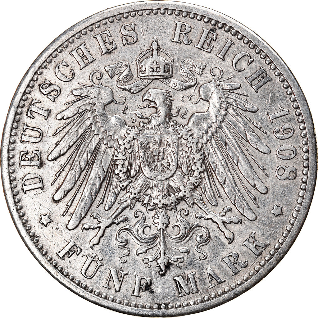 Coin, German States, PRUSSIA, Wilhelm II, 5 Mark, 1908, Berlin, EF(40-45)