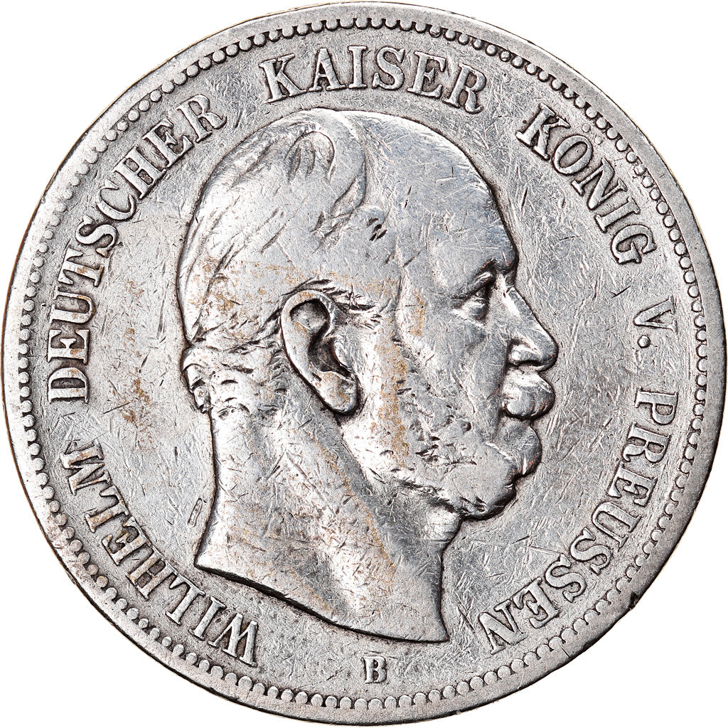 Moneda, Estados alemanes, PRUSSIA, Wilhelm I, 5 Mark, 1875, Breslau, BC+, Plata
