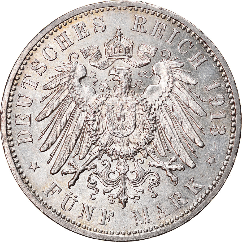 Coin, German States, HAMBURG, 5 Mark, 1913, Hamburg, MS(60-62), Silver, KM:610