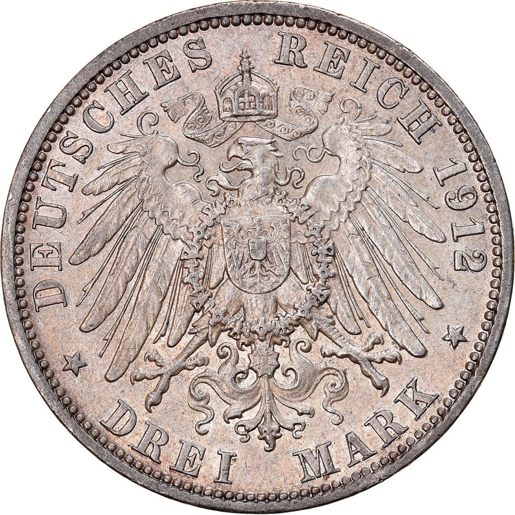 Coin, German States, PRUSSIA, Wilhelm II, 3 Mark, 1912, Berlin, MS(60-62)