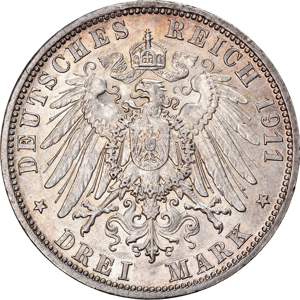 Coin, German States, PRUSSIA, Wilhelm II, 3 Mark, 1911, Berlin, MS(60-62)