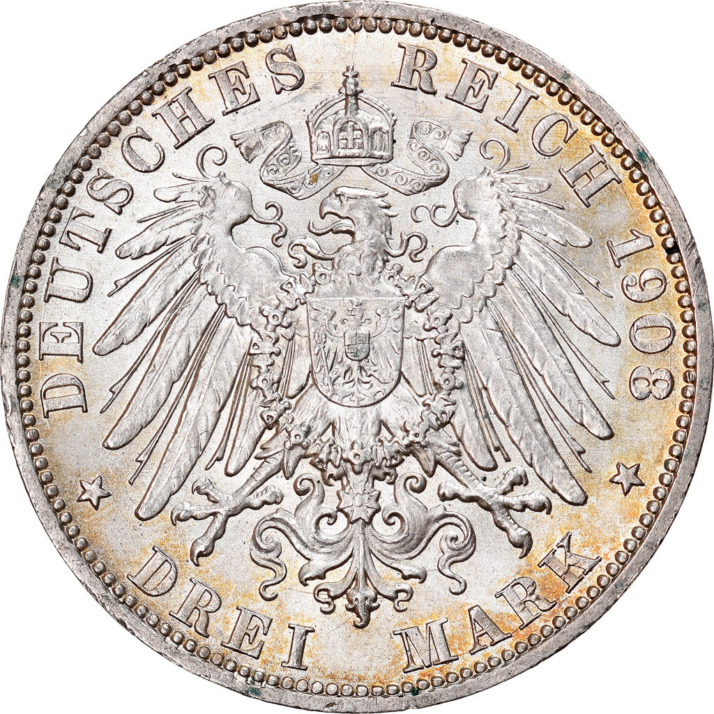Coin, German States, PRUSSIA, Wilhelm II, 3 Mark, 1908, Berlin, MS(60-62)