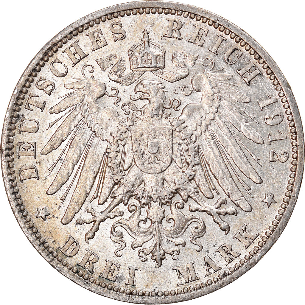 Coin, German States, HAMBURG, 3 Mark, 1912, Hamburg, AU(50-53), Silver, KM:620