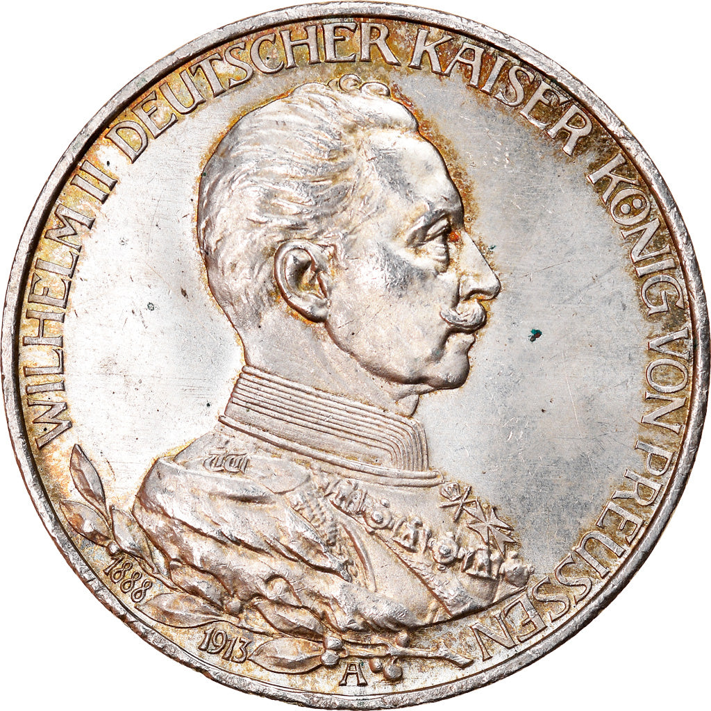 Coin, German States, PRUSSIA, Wilhelm II, 3 Mark, 1913, Berlin, MS(64), Silver