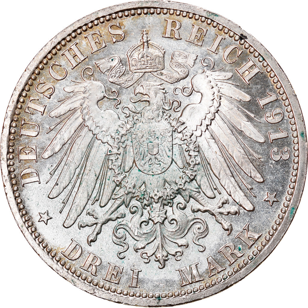 Coin, German States, PRUSSIA, Wilhelm II, 3 Mark, 1913, Berlin, MS(64), Silver