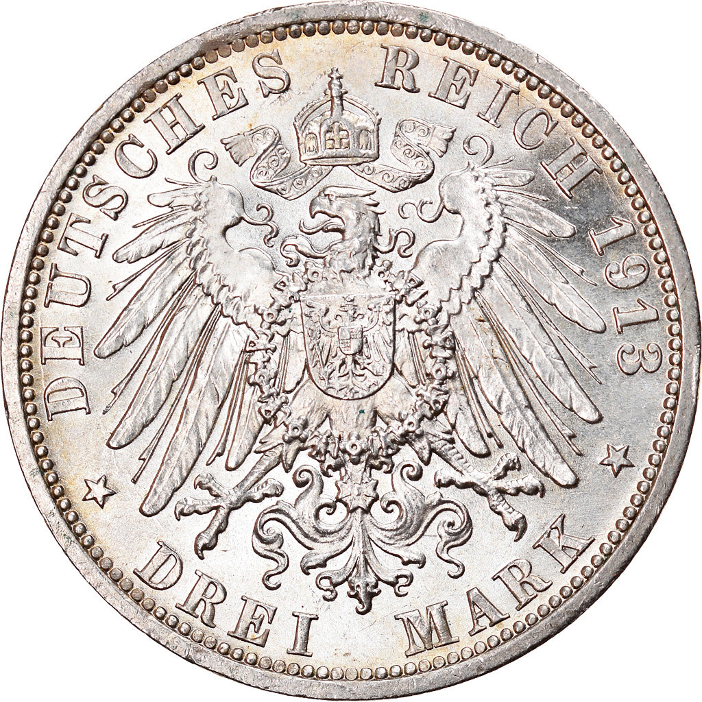 Coin, German States, PRUSSIA, Wilhelm II, 3 Mark, 1913, Berlin, MS(64), Silver