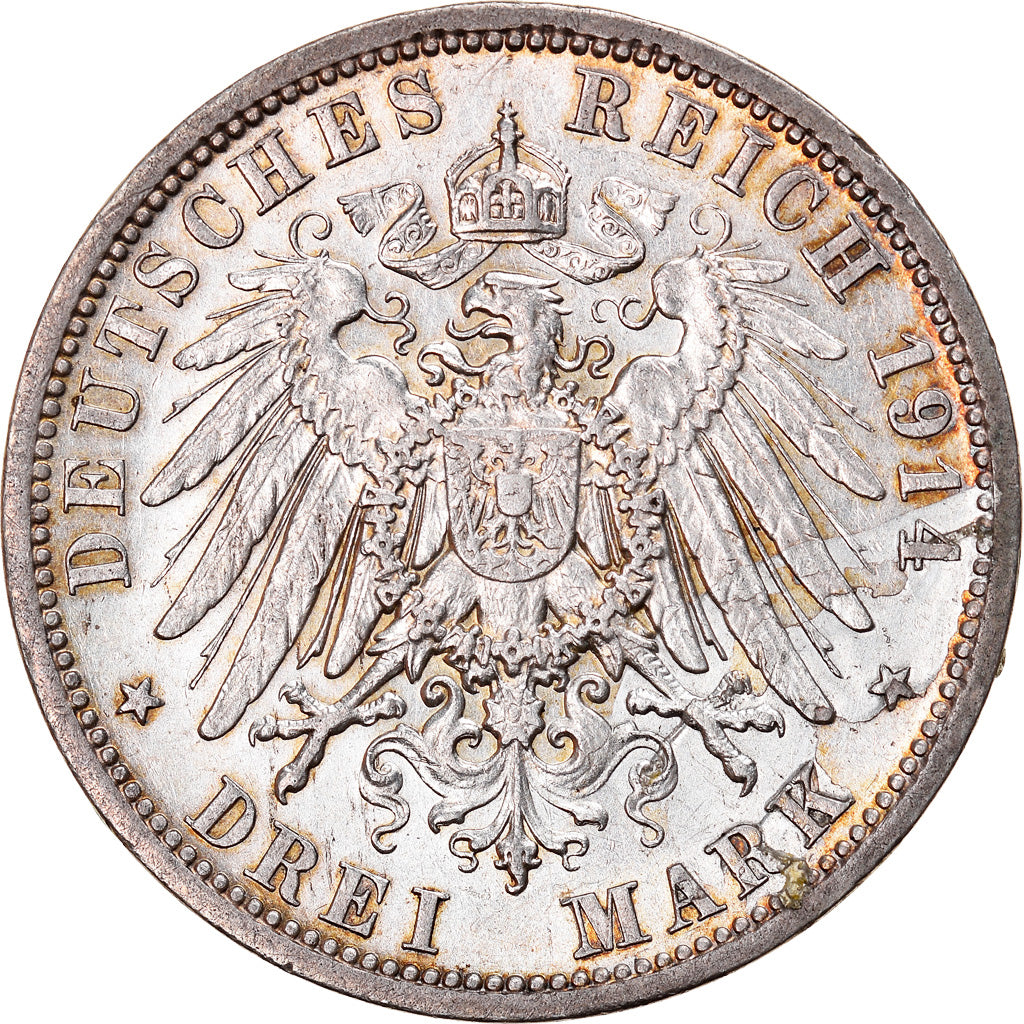 Coin, German States, PRUSSIA, Wilhelm II, 3 Mark, 1914, Berlin, MS(60-62)