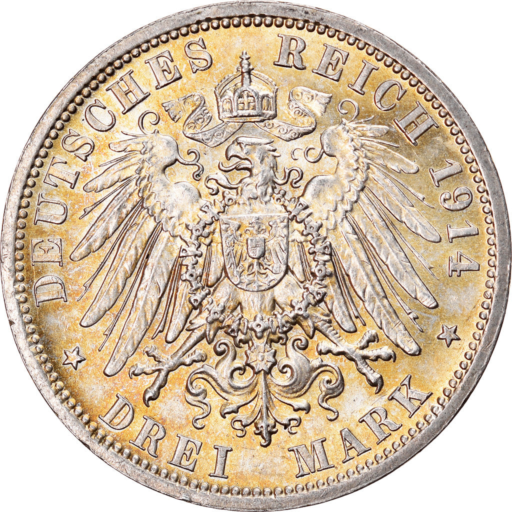 Coin, German States, PRUSSIA, Wilhelm II, 3 Mark, 1914, Berlin, MS(60-62)