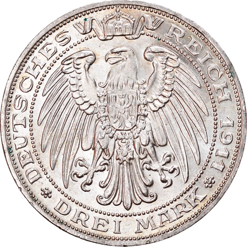 Coin, German States, PRUSSIA, Wilhelm II, 3 Mark, 1911, Berlin, MS(64), Silver