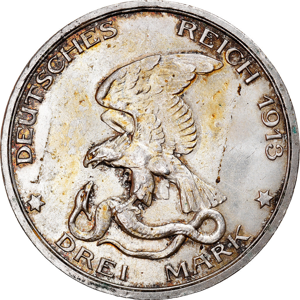 Moeda, Estados Alemães, PRUSSIA, Wilhelm II, 3 Mark, 1913, Berlin, AU(55-58)