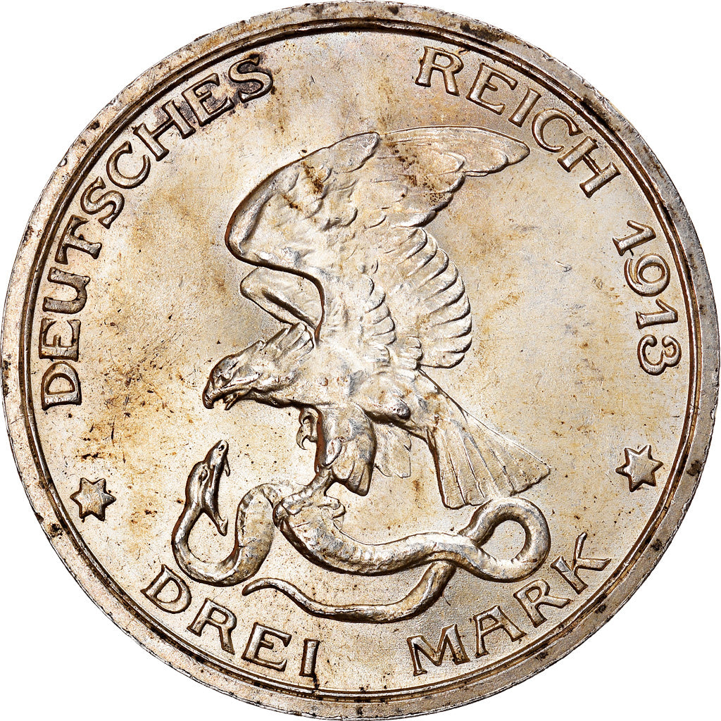 Coin, German States, PRUSSIA, Wilhelm II, 3 Mark, 1913, Berlin, MS(60-62)