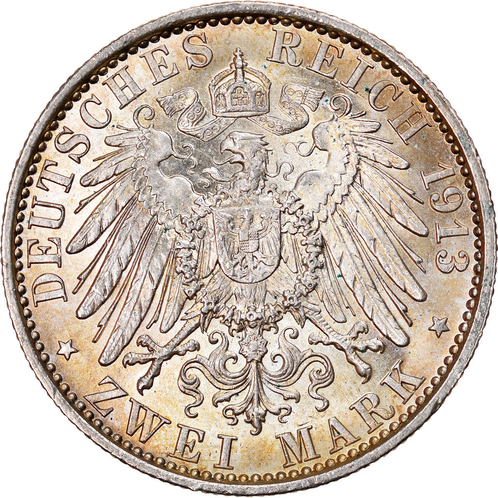 Coin, German States, PRUSSIA, Wilhelm II, 2 Mark, 1913, Berlin, MS(64), Silver