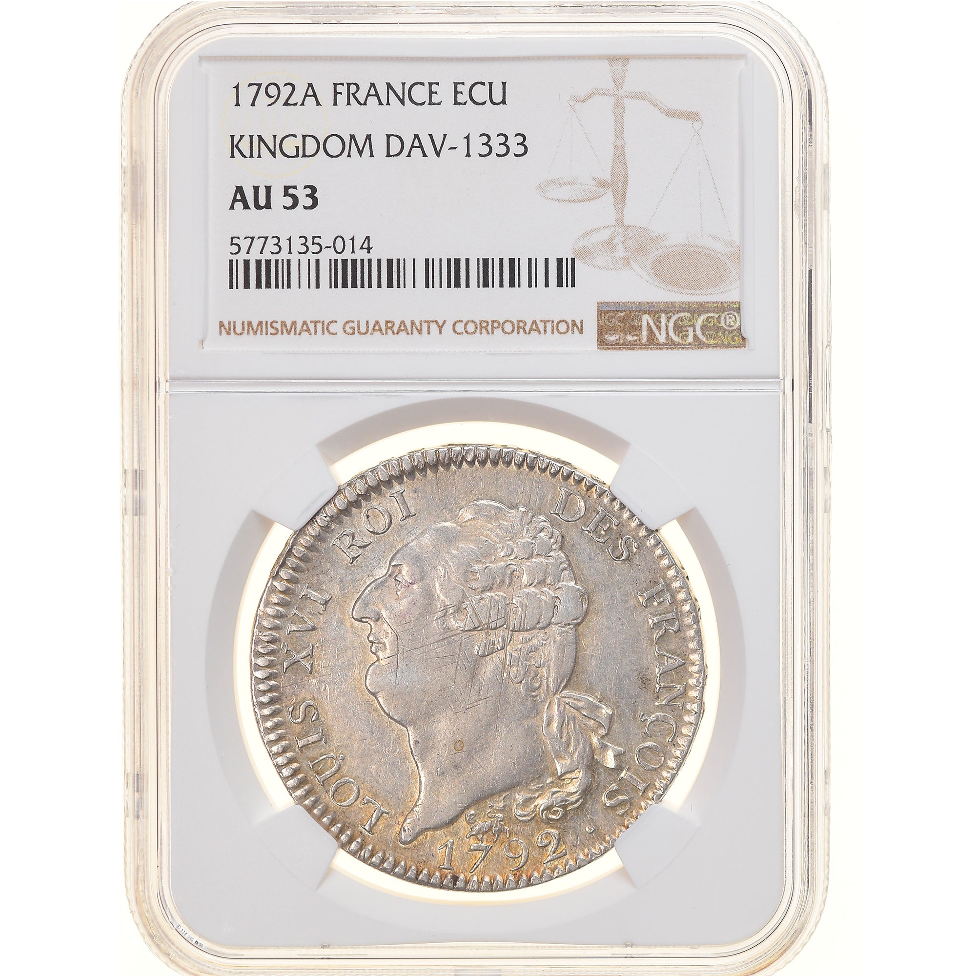 Monnaie, France, Écu de 6 livres françois, ECU, 6 Livres, 1792, Paris, NGC