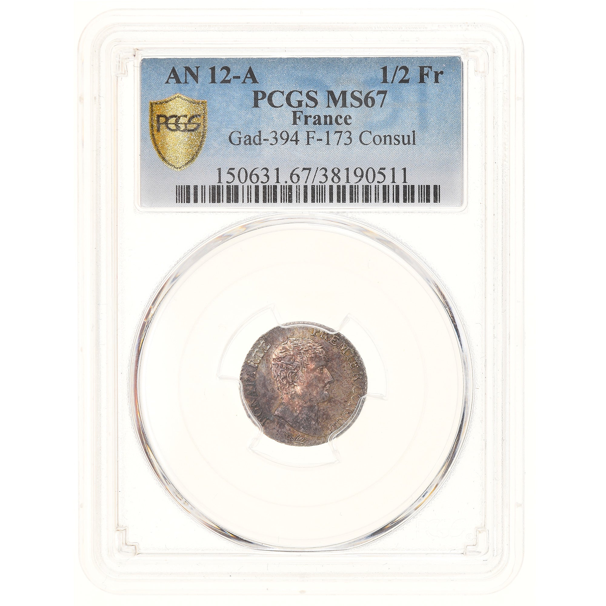 Monnaie, France, Napoléon I, 1/2 Franc, An 12 (1804), Paris, PCGS, MS67, FDC