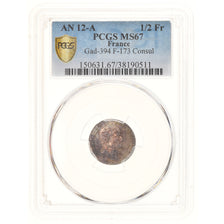 Monnaie, France, Napoléon I, 1/2 Franc, An 12 (1804), Paris, PCGS, MS67, FDC