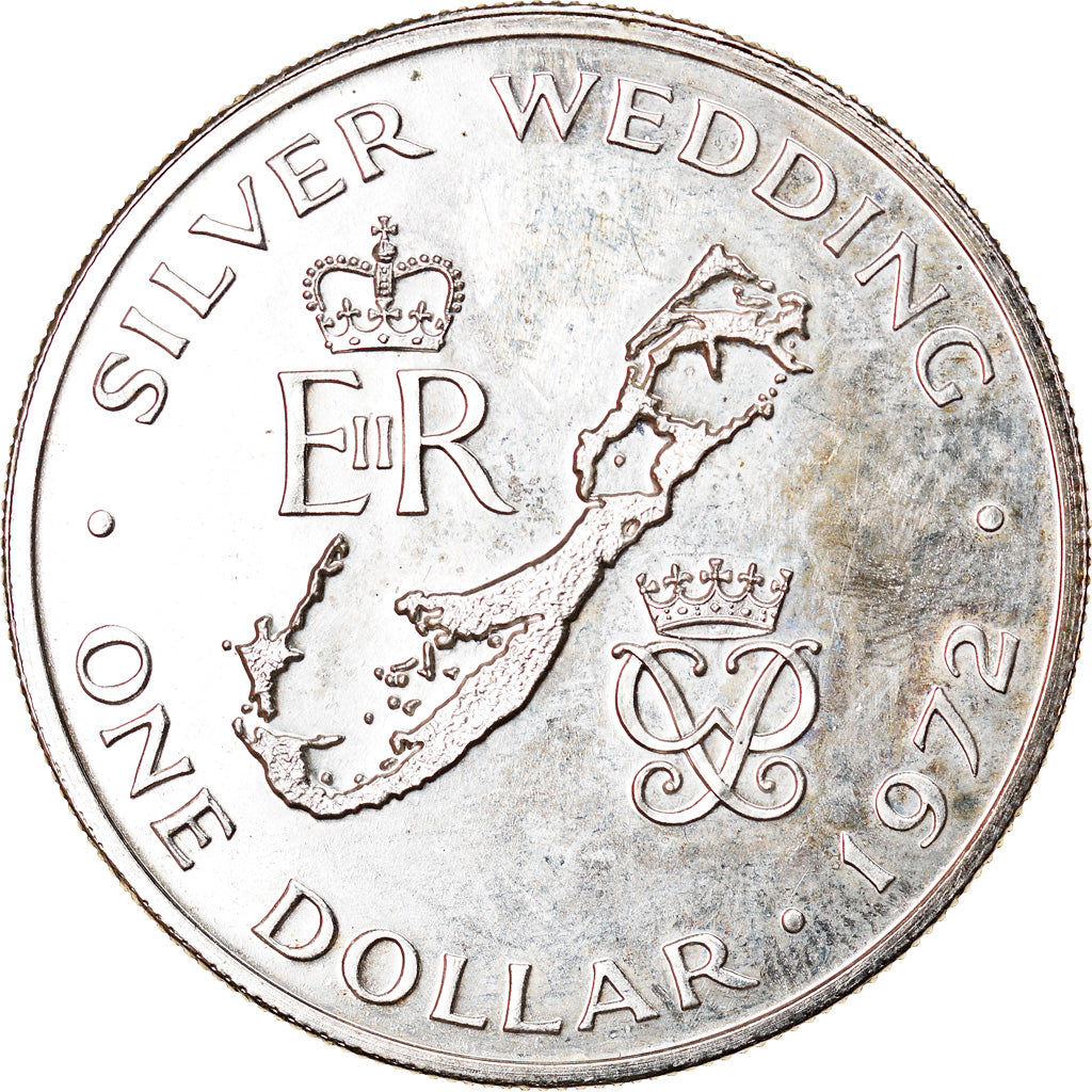 Coin, Bermuda, Elizabeth II, Dollar, 1972, MS(60-62), Silver, KM:22