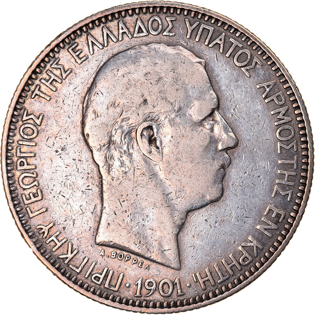 Monnaie, Crete, Prince George, 5 Drachmai, 1901, Paris, TB+, Argent, KM:9