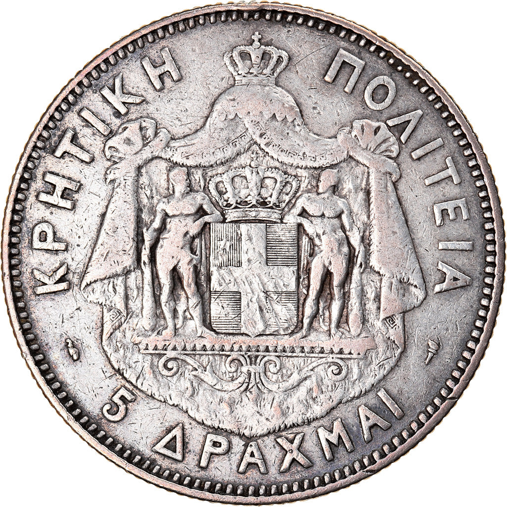 Monnaie, Crete, Prince George, 5 Drachmai, 1901, Paris, TB+, Argent, KM:9