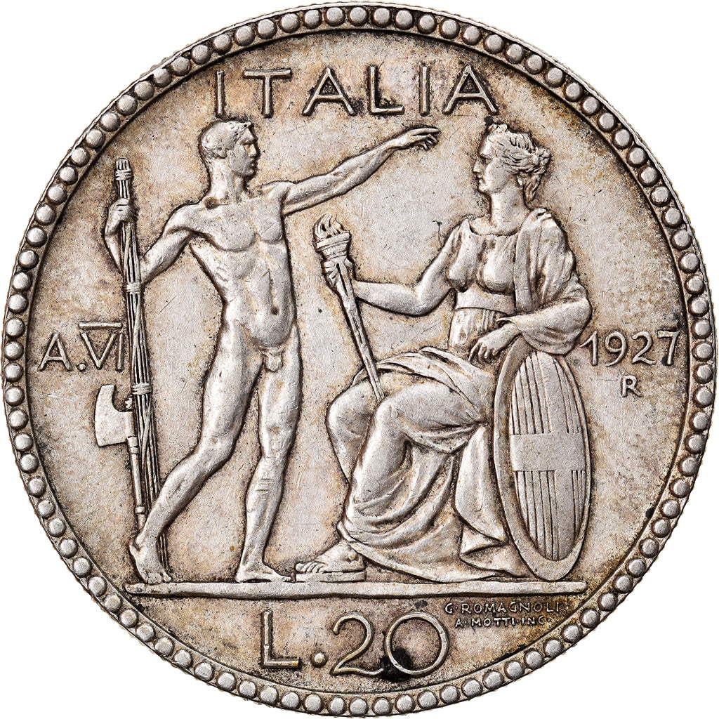 Moneda, Italia, Vittorio Emanuele III, 20 Lire, 1927, Rome, MBC, Plata, KM:69